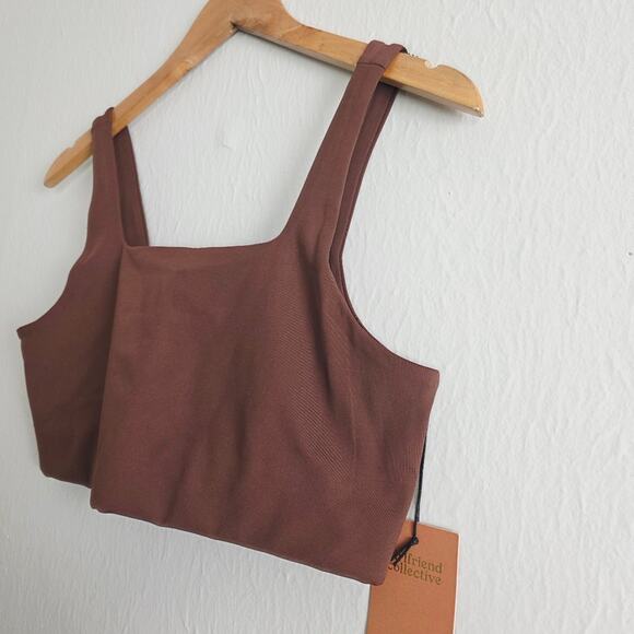 NEW Girlfriend Collective Tommy Square Neck Chocolate Brown Sports Bra - Picture 4 of 8